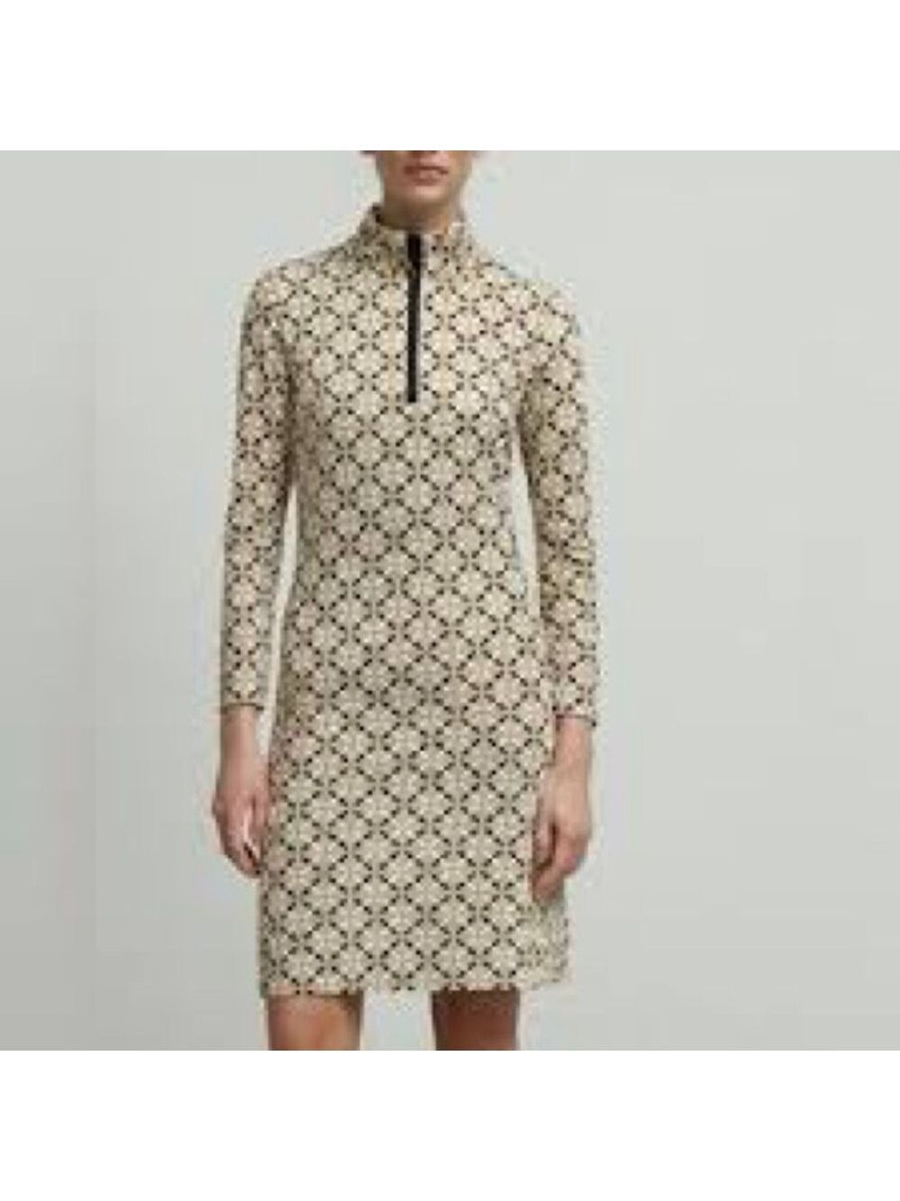 J. McLaughlin Bedford Catalina Cloth Geometric Shift Dress Tan Black Cream L